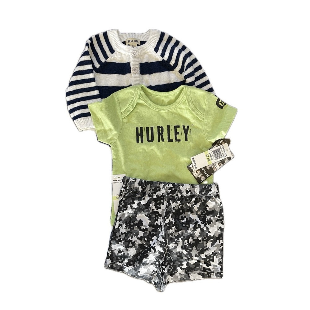 Hurley and Cherokee Baby Boy Outfits Size 3 and 3/6 months